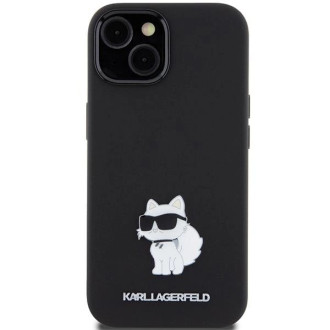 Karl Lagerfeld silikonové pouzdro Choupette Metal Pin pro iPhone 15 - černé