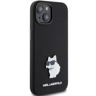 Karl Lagerfeld silikonové pouzdro Choupette Metal Pin pro iPhone 15 - černé