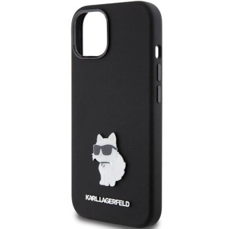 Karl Lagerfeld silikonové pouzdro Choupette Metal Pin pro iPhone 15 - černé
