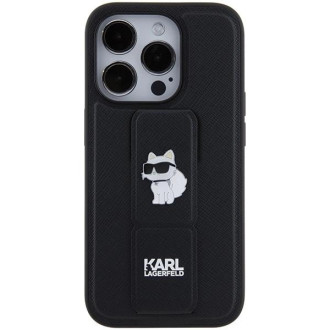 Karl Lagerfeld Gripstand Pouzdro Saffiano Choupette Pins pro iPhone 15 Pro Max - černé