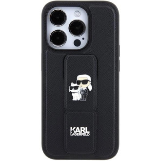 Karl Lagerfeld Gripstand Pouzdro Saffiano Karl&amp;Choupette Pins pro iPhone 15 Pro Max - černé