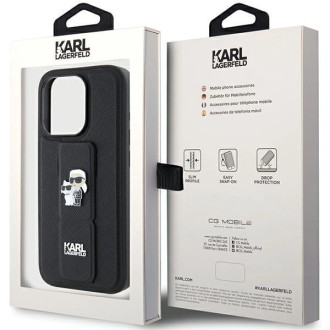 Karl Lagerfeld Gripstand Pouzdro Saffiano Karl&amp;Choupette Pins pro iPhone 15 Pro Max - černé