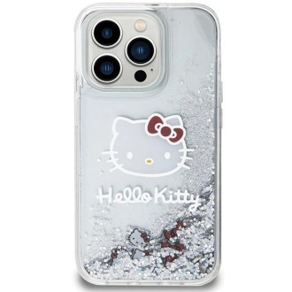 Pouzdro Hello Kitty Liquid Glitter Charms Kitty Head pro iPhone 14 Pro Max - stříbrné