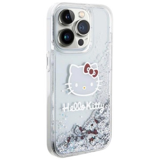Pouzdro Hello Kitty Liquid Glitter Charms Kitty Head pro iPhone 14 Pro Max - stříbrné
