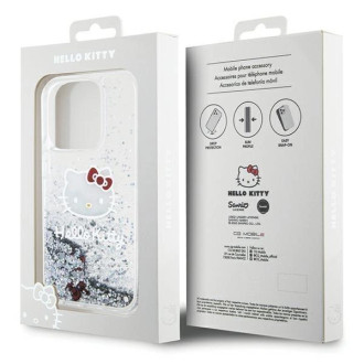 Pouzdro Hello Kitty Liquid Glitter Charms Kitty Head pro iPhone 14 Pro Max - stříbrné