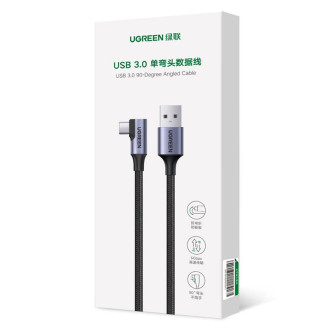 Ugreen US385 USB-A / USB-C 90º 5Gb/s 3A 1m šikmý kabel – černý