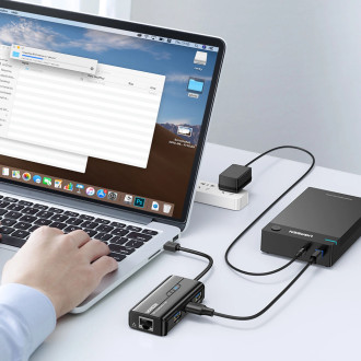 Ugreen 20265 USB-A / RJ45 1000 Mbps HUB 3x síťový adaptér USB 3.0 - černý