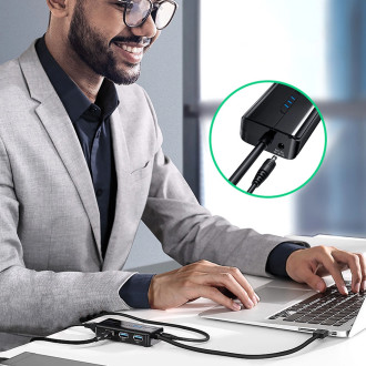 Ugreen 20265 USB-A / RJ45 1000 Mbps HUB 3x síťový adaptér USB 3.0 - černý