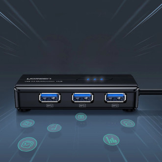 Ugreen 20265 USB-A / RJ45 1000 Mbps HUB 3x síťový adaptér USB 3.0 - černý