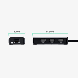Ugreen 20264 RJ45 / USB-A 10/100Mbps HUB síťový adaptér 3x USB-A 2.0 - černý
