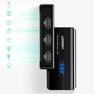 Ugreen 20264 RJ45 / USB-A 10/100Mbps HUB síťový adaptér 3x USB-A 2.0 - černý