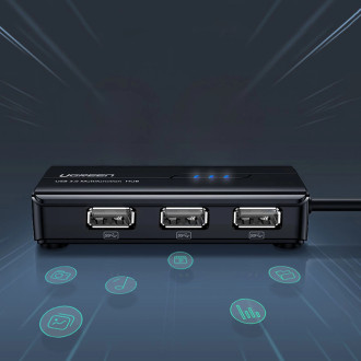 Ugreen 20264 RJ45 / USB-A 10/100Mbps HUB síťový adaptér 3x USB-A 2.0 - černý