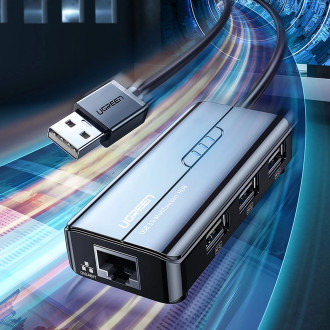 Ugreen 20264 RJ45 / USB-A 10/100Mbps HUB síťový adaptér 3x USB-A 2.0 - černý