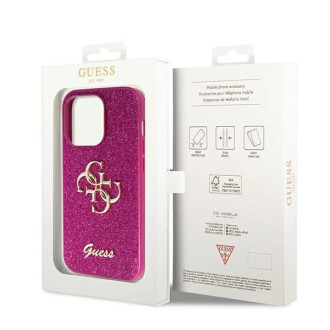 Guess Glitter Script Big 4G pouzdro pro iPhone 15 Pro - fialové