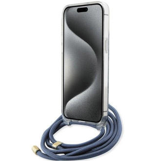 Pouzdro Guess Crossbody Cord 4G Print pro iPhone 15 Pro Max - modré