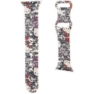 Hello Kitty Silicone Tags Graffiti pásek pro Apple Watch 38/40/41 mm - béžový