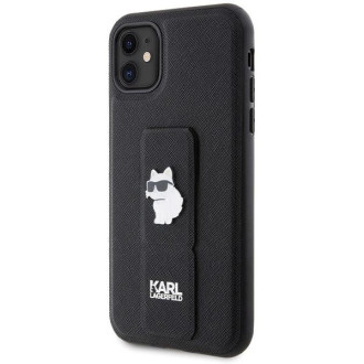 Karl Lagerfeld Gripstand Pouzdro Saffiano Choupette Pins pro iPhone 11 / Xr - černé