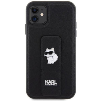 Karl Lagerfeld Gripstand Pouzdro Saffiano Choupette Pins pro iPhone 11 / Xr - černé
