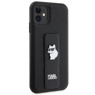 Karl Lagerfeld Gripstand Pouzdro Saffiano Choupette Pins pro iPhone 11 / Xr - černé