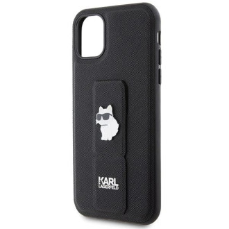 Karl Lagerfeld Gripstand Pouzdro Saffiano Choupette Pins pro iPhone 11 / Xr - černé
