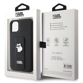 Karl Lagerfeld Gripstand Pouzdro Saffiano Choupette Pins pro iPhone 11 / Xr - černé