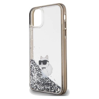 Pouzdro Karl Lagerfeld Liquid Glitter Choupette pro iPhone 11 / Xr - průhledné