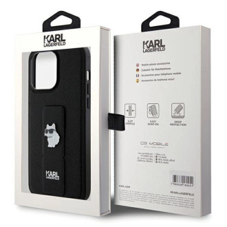 Karl Lagerfeld Gripstand Pouzdro Saffiano Choupette Pins pro iPhone 13 Pro / 13 - černé