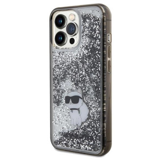 Pouzdro Karl Lagerfeld Liquid Glitter Choupette pro iPhone 13 Pro / 13 - průhledné