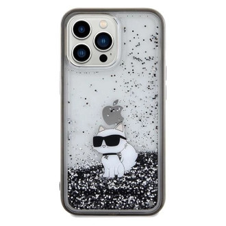 Pouzdro Karl Lagerfeld Liquid Glitter Choupette pro iPhone 13 Pro / 13 - průhledné