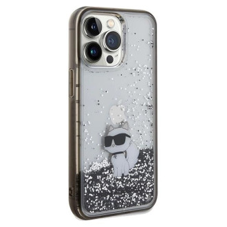 Pouzdro Karl Lagerfeld Liquid Glitter Choupette pro iPhone 13 Pro / 13 - průhledné