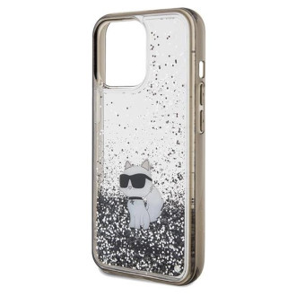 Pouzdro Karl Lagerfeld Liquid Glitter Choupette pro iPhone 13 Pro / 13 - průhledné