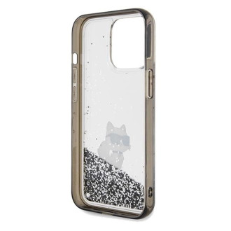 Pouzdro Karl Lagerfeld Liquid Glitter Choupette pro iPhone 13 Pro / 13 - průhledné