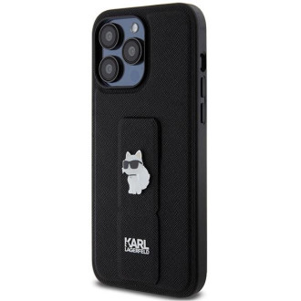 Karl Lagerfeld Gripstand Pouzdro Saffiano Choupette Pins pro iPhone 13 Pro Max - černé
