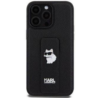 Karl Lagerfeld Gripstand Pouzdro Saffiano Choupette Pins pro iPhone 13 Pro Max - černé