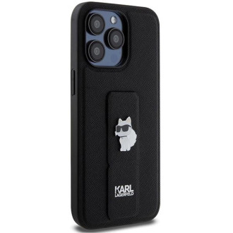 Karl Lagerfeld Gripstand Pouzdro Saffiano Choupette Pins pro iPhone 13 Pro Max - černé