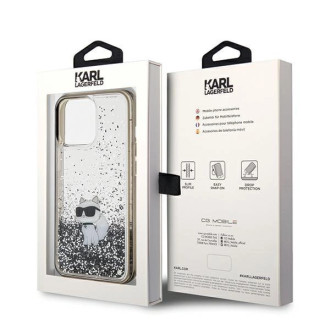 Pouzdro Karl Lagerfeld Liquid Glitter Choupette pro iPhone 13 Pro Max - průhledné
