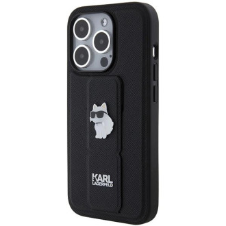 Pouzdro Karl Lagerfeld Gripstand Saffiano Choupette Pins pro iPhone 14 Pro - černé