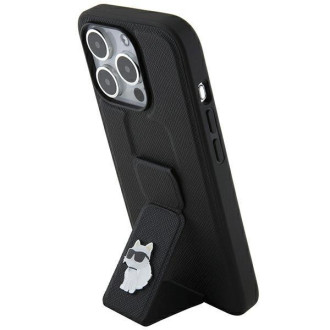 Pouzdro Karl Lagerfeld Gripstand Saffiano Choupette Pins pro iPhone 14 Pro - černé