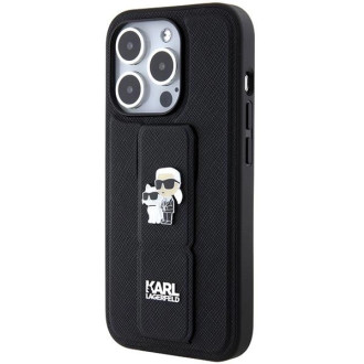 Karl Lagerfeld Gripstand Pouzdro Saffiano Karl&amp;Choupette Pins pro iPhone 14 Pro - černé