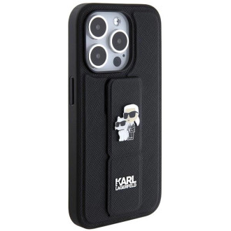 Karl Lagerfeld Gripstand Pouzdro Saffiano Karl&amp;Choupette Pins pro iPhone 14 Pro - černé