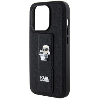 Karl Lagerfeld Gripstand Pouzdro Saffiano Karl&amp;Choupette Pins pro iPhone 14 Pro - černé
