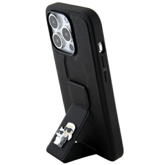 Karl Lagerfeld Gripstand Pouzdro Saffiano Karl&amp;Choupette Pins pro iPhone 14 Pro - černé