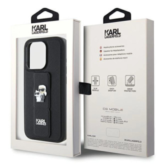Karl Lagerfeld Gripstand Pouzdro Saffiano Karl&amp;Choupette Pins pro iPhone 14 Pro - černé