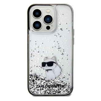 Pouzdro Karl Lagerfeld Liquid Glitter Choupette pro iPhone 14 Pro - průhledné