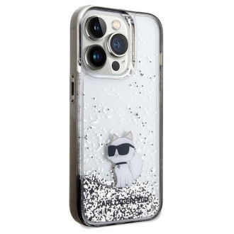 Pouzdro Karl Lagerfeld Liquid Glitter Choupette pro iPhone 14 Pro - průhledné