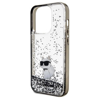 Pouzdro Karl Lagerfeld Liquid Glitter Choupette pro iPhone 14 Pro - průhledné