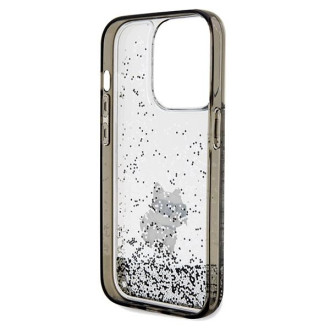 Pouzdro Karl Lagerfeld Liquid Glitter Choupette pro iPhone 14 Pro - průhledné