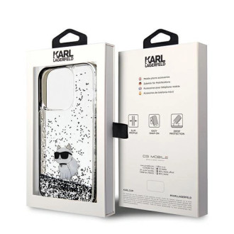 Pouzdro Karl Lagerfeld Liquid Glitter Choupette pro iPhone 14 Pro - průhledné