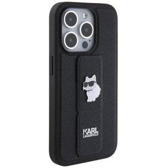 Karl Lagerfeld Gripstand Pouzdro Saffiano Choupette Pins pro iPhone 14 Pro Max - černé