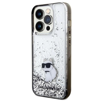 Pouzdro Karl Lagerfeld Liquid Glitter Choupette pro iPhone 14 Pro Max - průhledné